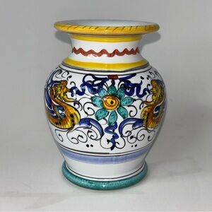 Deruta Raffaellesco Dragon Vase ITALY 5" Tall Hand Painted